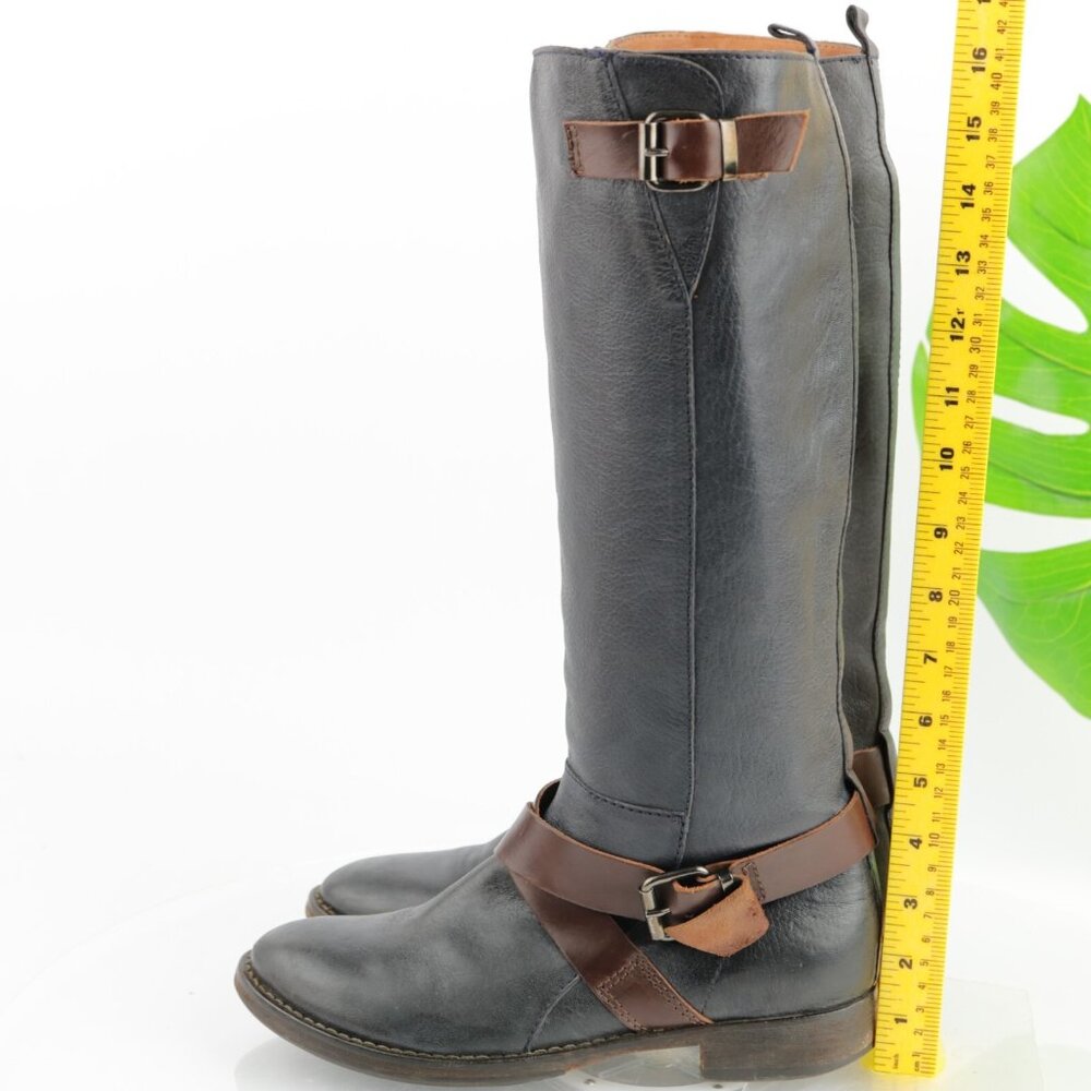 Halmanera Womens Riding Boot Size 38 8 Tall‎ Black Leather Buckle Strap Italy - Picture 7 of 12